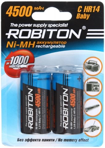 Аккумулятор Robiton , C, HR14, 1.2V, 4500 mAh (2 шт. в упаковке)