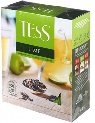 Чай Tess, 150 г, 100 пакетиков, Lime, чай зеленый с цедрой цитрусовых