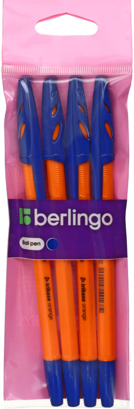 Набор шариковых ручек Berlingo Tribase Orange, 4 шт., корпус оранжевый, синие Набор шариковых ручек Berlingo Tribase Orange, 4 шт., корпус оранжевый, синие