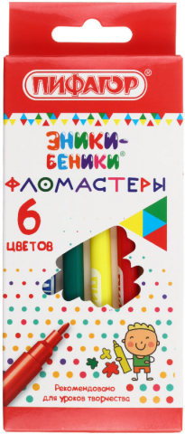 Фломастеры «Пифагор. Эники-Беники», 6 цветов, толщина линии 1 мм, вентилируемый колпачок