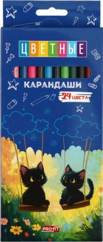 Карандаши цветные «Кошачья прогулка» 24 цвета, длина 175 мм