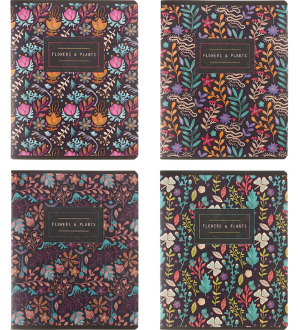 Тетрадь общая А5, 48 л. на скобе Flowers And Plants, 165*205 мм, клетка, ассорти