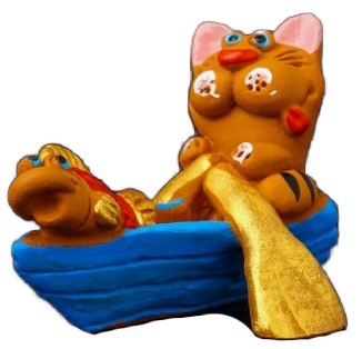 Сувенир полистоун Sima-Land 4,2×5,8×5,4 см, «Кот в лодке с рыбкой»