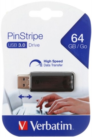 Флэш-накопитель Verbatim PinStripe, 64Gb, корпус черный
