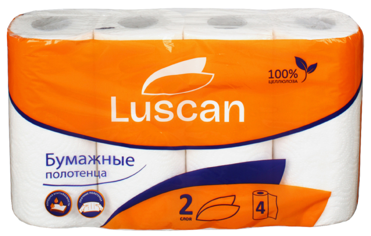 Полотенца бумажные Luscan (в рулоне) 4 рулона, ширина 210 мм, белые