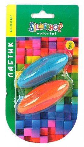 Набор ластиков Colorful, 2 шт., длина 6,5 см, ассорти (цена за 1 набор)