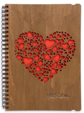 Книжка записная сувенирная деревянная на гребне Ewa, 215*165*15 мм, 40 л., «Сердце»