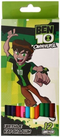 Карандаши цветные Ben10, 12 цветов, длина 175 мм 