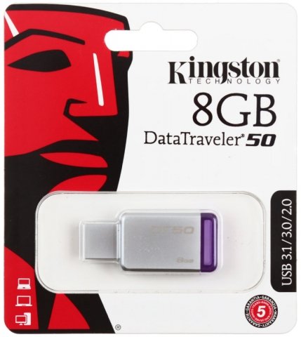 Флэш-накопитель Kingston DataTraveler DT50, 8 Gb, корпус серебристо-фиолетовый