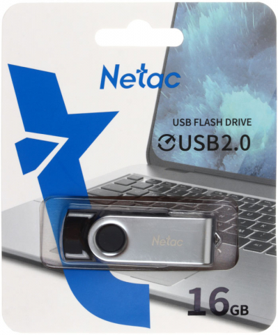 Флеш-накопитель Netac U505 (2.0), 16 Gb, корпус серебристый с черным