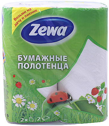 Полотенца бумажные Zewa (в рулоне), 2 рулона, ширина 230 мм, белые