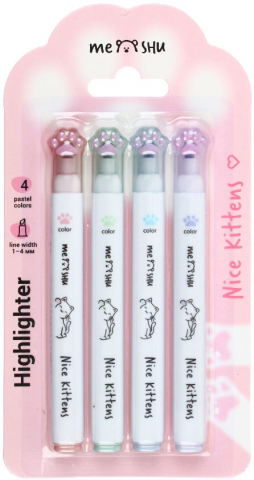 Набор маркеров-текстовыделителей Meshu Nice Kittens, 4 цвета