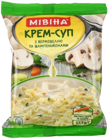 Вермишель быстрого приготовления «Мивина», 57,5 г, крем-суп с шампиньонами Вермишель быстрого приготовления «Мивина», 57,5 г, крем-суп с шампиньонами