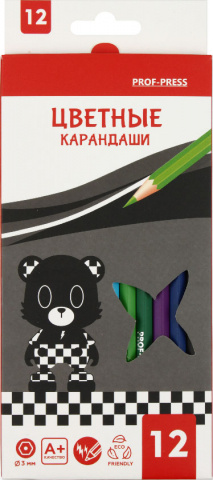 Карандаши цветные Be Bear, 12 цветов, длина 175 мм Карандаши цветные Be Bear, 12 цветов, длина 175 мм
