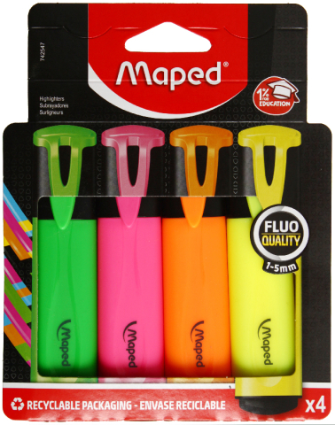 Набор маркеров-текстовыделителей Maped Highlighter, 4 цвета Набор маркеров-текстовыделителей Maped Highlighter, 4 цвета