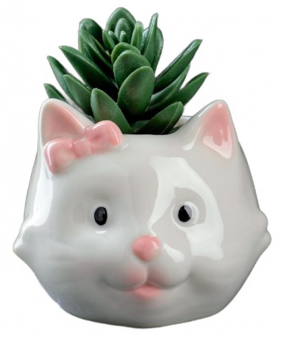 Горшок цветочный керамический «Кошка с бантиком», 9*9*8 см, 0,3 л