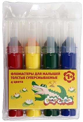 Фломастеры для малышей «Каляка-маляка», 4 цвета, толщина линии от 1 мм, невентилируемый колпачок, 1+
