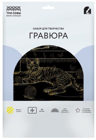 Набор для творчества «Гравюра. Три совы» А4, «Домашняя кошка», с эффектом золотистого металлика