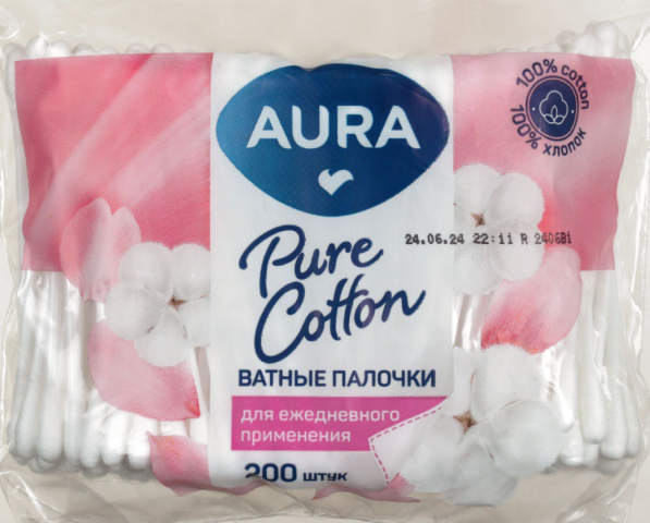 Палочки гигиенические Aura Beauty 200 шт., ПЭТ-уп.