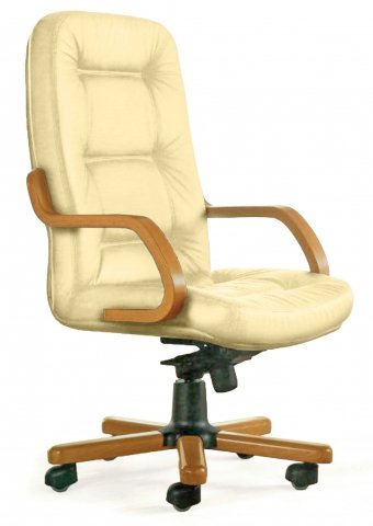 Кресло офисное Cosma P для руководителей, дерево (орех), обивка - бежевая кожа 
