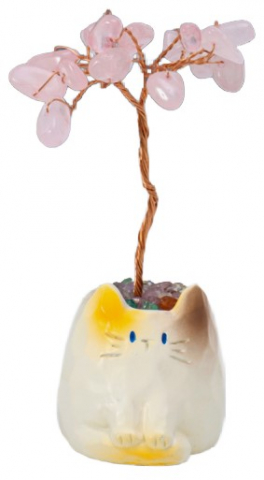 Дерево денежное декоративное «Сувенир бонсай» 12 розовых камней, 3,8×3,5×7,5 см, «Котик-горшок»