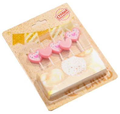 Свечи для торта с держателями Sima-Land, 5 шт., «Сердца», розовые