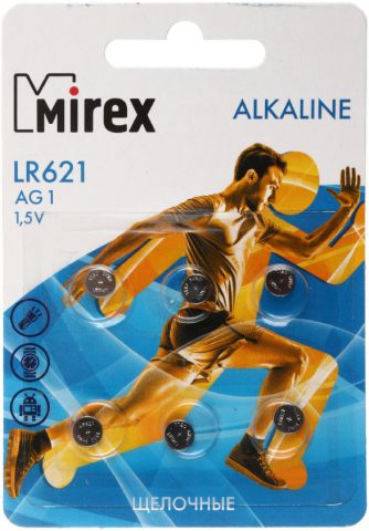 Батарейка щелочная дисковая Mirex Alkaline, AG1, LR621, 1.5V, 6 шт.