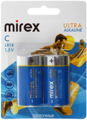 Батарейки щелочные Mirex Ultra Alkaline, C, LR14, 1.5V, 2 шт. в блистере Батарейки щелочные Mirex Ultra Alkaline, C, LR14, 1.5V, 2 шт. в блистере