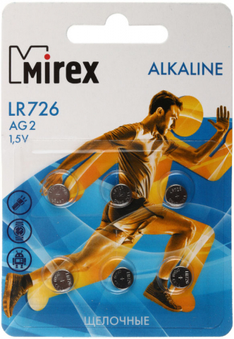 Батарейки щелочные дисковые Mirex Alkaline AG2, LR726, 1.5V, 6 шт.