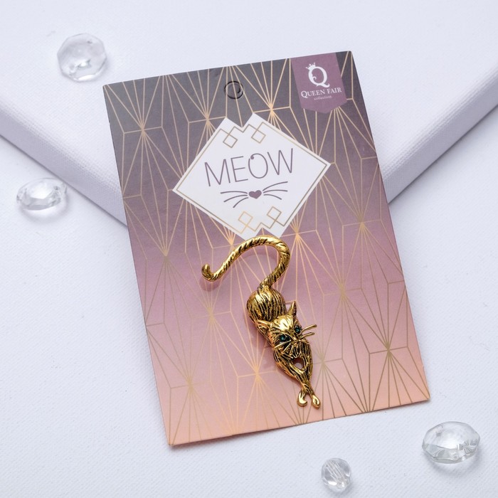 Брошь «Кошка грациозная» цвет зелёный в чернёном золоте