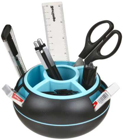 Органайзер настольный Berlingo Instinct поворотный, 9 предметов, черный/аквамарин