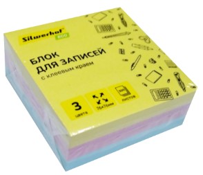 Бумага для заметок с липким краем Silwerhof Eco, 76*76 мм, 1 блок*300 л., 3 цвета, пастель