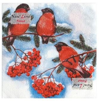 Салфетки сервировочные New Line Fresco, 33*33 см, 20 шт., «Снегири»