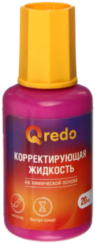 Корректирующая жидкость Qredo, 20 мл, на основе растворителя, с кисточкой Корректирующая жидкость Qredo, 20 мл, на основе растворителя, с кисточкой