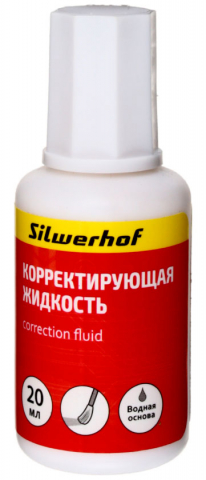 Корректирующая жидкость Silwerhof , 20 мл, на водной основе, с кисточкой Корректирующая жидкость Silwerhof , 20 мл, на водной основе, с кисточкой