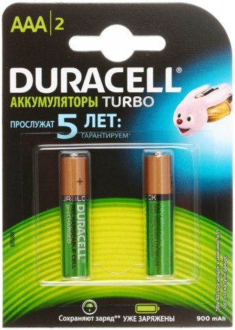 Аккумулятор Duracell Turbo, AAA, 1.2V, 900 mAh (2 шт.в упаковке)