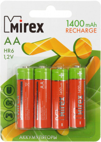 Аккумулятор Mirex, AA, 1.2V, 1400 mAh, (4 шт. в упаковке)