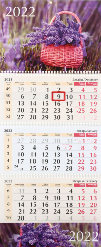 Календарь настенный трехрядный на 2022 год «Типография Победа» , ассорти