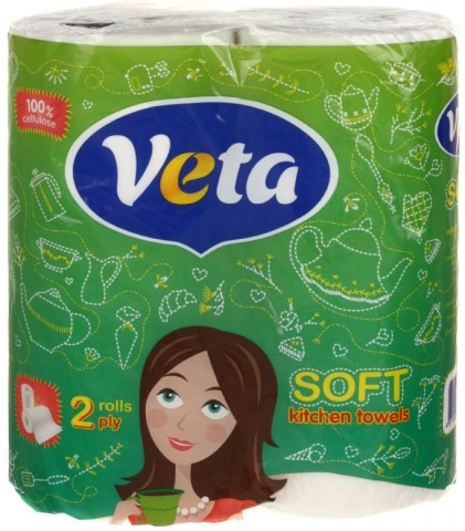 Полотенца бумажные Veta Soft, 2 рулона, ширина 210 мм, белые