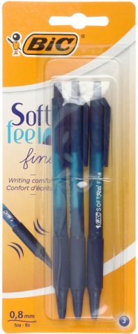 Набор ручек шариковых автоматических Bic Soft Feel, 3 шт., стержень синий Набор ручек шариковых автоматических Bic Soft Feel, 3 шт., стержень синий