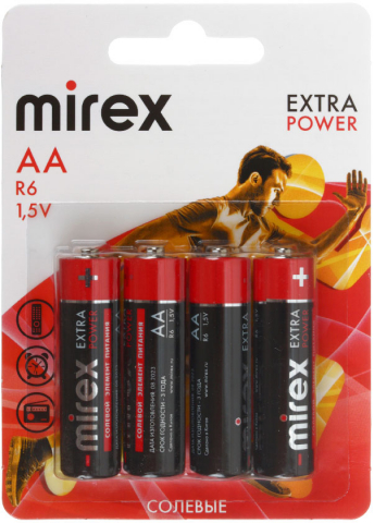 Батарейки солевые Mirex Extra Power, AA, R6, 1.5V, 4 шт.