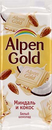 Шоколад Alpen Gold, 90 г, «Миндаль и кокос», белый шоколад