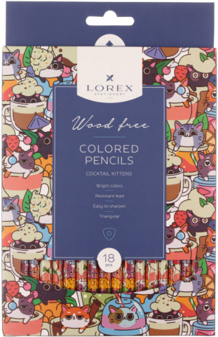 Карандаши цветные Lorex Wood Free Cocktail Kittens, 18 цветов, длина 175 мм Карандаши цветные Lorex Wood Free Cocktail Kittens, 18 цветов, длина 175 мм