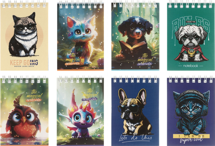 Блокнот на гребне BG А7 70×100 мм, 40 л., клетка, «Забавные питомцы», ассорти