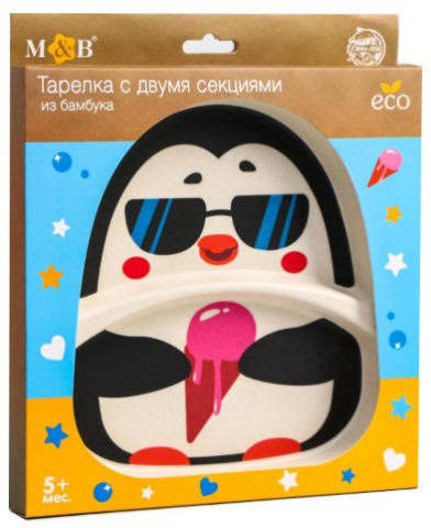 Тарелка детская из бамбука Sima-Land 2 секции, «Пингвин»