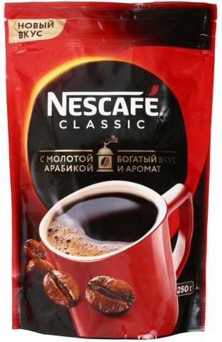 Кофе натуральный растворимый порошкообразный Nescafe Classic, 250 г, в пакете