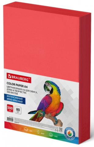 Бумага офисная цветная Brauberg Standard Intensive А4 (210×297 мм), 80 г/м², 500 л., ярко-красная Бумага офисная цветная Brauberg Standard Intensive А4 (210×297 мм), 80 г/м², 500 л., ярко-красная