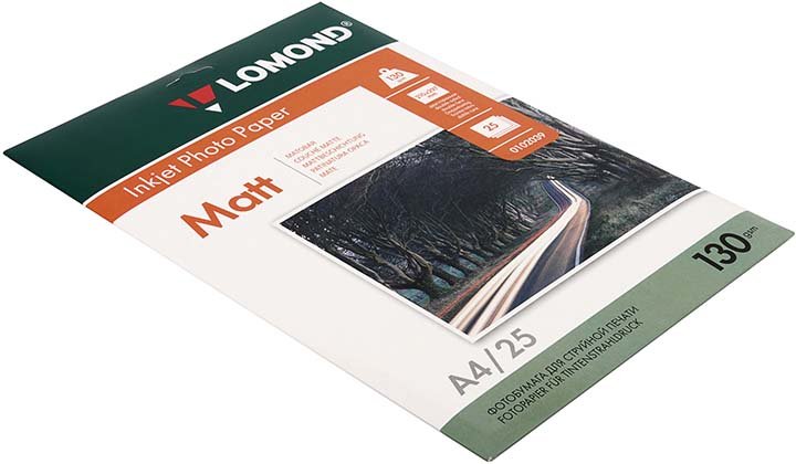 Бумага для струйной фотопечати матовая двусторонняя Lomond А4 (210 × 297 мм), 130 г/м², 25 л. Бумага для струйной фотопечати матовая двусторонняя Lomond А4 (210 × 297 мм), 130 г/м², 25 л.