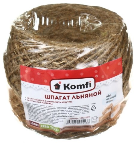 Шпагат банковский льняной Komfi 2 мм, 100 м