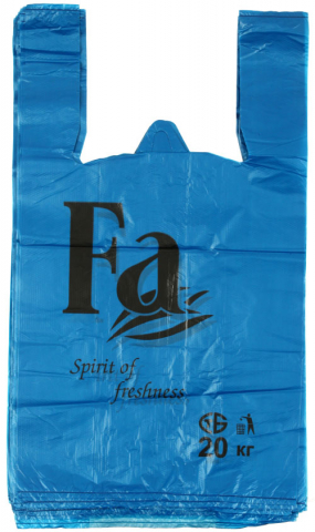 Пакет-майка «Деодекс» (упаковка), 30+15*55 см, 15 мкм, 100 шт., с логотипом Fa, синий
